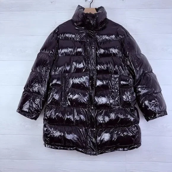 Zara Oversized Puffer Coat Glossy Shiny Jacket Size Medium‎ Black Vogue Runway